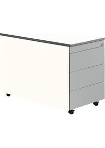 Schubladencontainer mit Rollen, HxT 579 x 800 mm, Kunststoffplatte, 3 Schubladen, reinweiß / weißaluminium / weiß Mauser