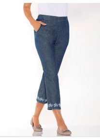WITT Damen 7/8-Jeans mit Blütenstickerei, blue-stone-washed, Größe 24, 100% Baumwolle