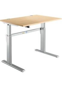 Schreibtisch Standard, elektrisch höhenverstellbar, Rechteck, C-Fuss, B 1200 x T 800 x H 725-1185 mm, Ahorn/weissaluminium RAL 9006