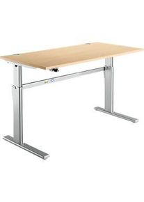 Schreibtisch Standard, elektrisch höhenverstellbar, Rechteck, C-Fuss, B 1600 x T 800 x H 725-1185 mm, Ahorn/weissaluminium RAL 9006