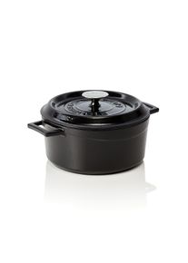 WAS LAVA Casseroles round , schwarz emaillierter Bräter, Gusseisen 25 x 11,5 cm, Gastronomie-Bedarf