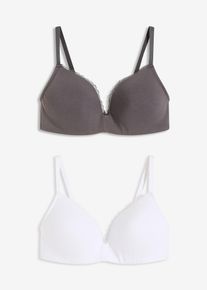 Schalen-BH ohne B&uuml;gel mit Baumwolle (2er Pack) in grau, Gr&ouml;sse 90A, 95% Baumwolle, bonprix