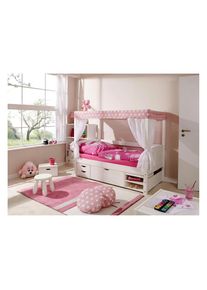Ticaa Himmelbett »Lino« rosa Kiefer massiv weiß lackiert/rosa