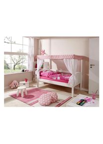 Ticaa Himmelbett »Lino« rosa Kiefer massiv weiß lackiert/rosa