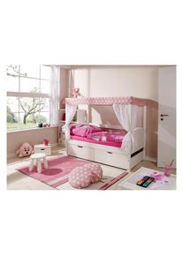 Ticaa Himmelbett »Lino« rosa Kiefer massiv weiß lackiert/rosa