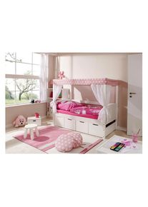 Ticaa Himmelbett »Lino« rosa Kiefer massiv weiß lackiert/rosa