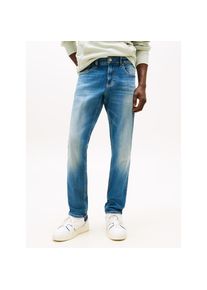 Tommy Jeans , Damen , Gerade Jeans »Scanton Slim« Mit Markenlabel aus Leder hinten , blau , Schmale Passform - Slim Fit Jeans für eine figurbetonte...