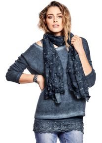 Heine Witt Damen 2-in-1-Shirt mit Schal, blau, Gr&ouml;&szlig;e 36, 75% Polyacryl, 25% Polyester. Top: 100% Viskose. Schal: 100% Polyester. Spitze: 50% Baumwolle, 40% 
