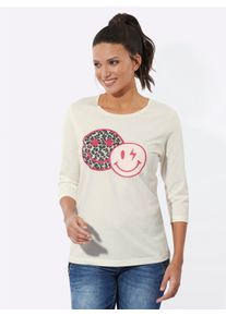 WITT Damen 3/4-Arm-Shirt mit Smiley-Print, ecru-pink, Gr&ouml;&szlig;e 48, 100% Baumwolle