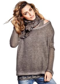 Heine Witt Damen 2-in-1-Shirt mit Schal, sand, Größe 46, 75% Polyacryl, 25% Polyester. Top: 100% Viskose. Schal: 100% Polyester. Spitze: 50% Baumwolle, 40% 