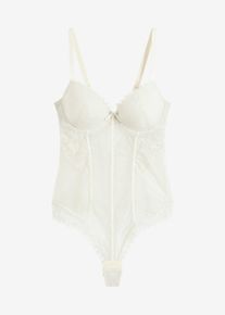 Body-string avec dentelle extensible en gris, Taille 85C, Couleur/Motif: vert argent&eacute;, bonprix