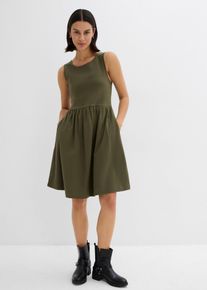 Shirtkleid mit Taschen aus reiner Baumwolle in grün, Grösse 40/42 (M), 100% Baumwolle, bonprix