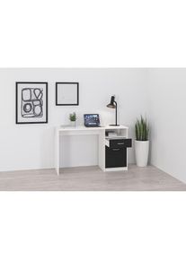 FMD, FMD Schreibtisch &raquo;Jackson&laquo; B&uuml;rotisch mit 1 Schubkasten und 1 T&uuml;r, 123 cm breit, wei&szlig;, schwarz, B/H/T: 123 cm x 76,5 cm x 50 cm