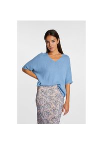 RICHROYAL , V-Ausschnitt-Pullover, im cleanen Feinstrick mit Oversize-Ärmeln , blau , Kurzarmpullover von Rich & Royal