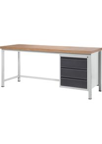 Werkbank, Gestellbauweise, 3 Schubladen, Plattenbreite 2000 mm, anthrazit-metallic Rau