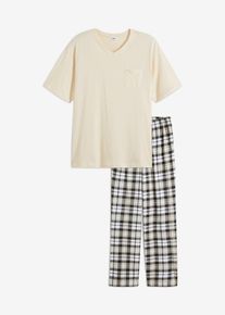 Pyjama aus Bio-Baumwolle mit kurzen Ärmeln in beige, Grösse 52/54 (L), 100% Baumwolle, bonprix