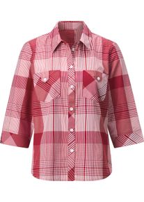 Damen Karobluse mit aufgesetzten Brusttaschen rot-weiss-kariert