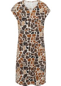 Damen Sommerkleid in A-Form champagner-schoko-bedruckt