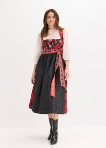 Dirndl avec tablier brodé (ens. 2 pces) en noir, Taille 54, Couleur/Motif: noir/rouge floral, bonprix