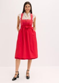 Dirndl mit Samt in Midil&auml;nge (2-tlg.Set) in rot, Gr&ouml;sse 52, bonprix