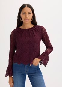 Spitzen-Bluse mit Volants in braun, Grösse 52/54 (XXL), bonprix