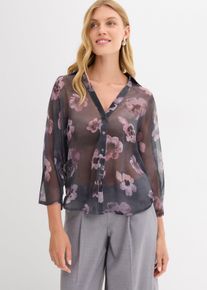 Oversize-Bluse aus luftigem Chiffon in grau, Grösse 38, bonprix