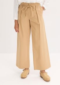 Bundfaltenhose mit Bindeband in braun, Grösse 36, 100% Baumwolle, bonprix