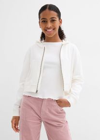 Kapuzen-Sweatjacke aus reiner Bio-Baumwolle in weiss, Gr&ouml;sse 128/134, 100% Baumwolle, bonprix