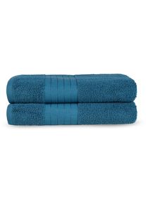 Badetücher »Uni«, (Set, 2 St., 2 Badetücher (70x140 cm), Baumwolle, Walkfrottee, Bordüre, 500 GSM, Einfarbig, Ohne Aufhängung , blau , Good Morning