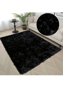 my home Hochflor-Teppich »Kalua, verschiedene Formen« rechteckig 60 mm Höhe Kunstfell, weich, Uni-Farben, Wohnzimmer, Schlafzimmer, Esszimmer , schwarz ,...