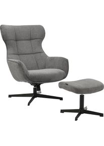 Drehsessel »DEGAN Ohrensessel mit Hocker im Set«, Relaxsessel mit 360-Grad-Drehfunktion u. Hocker, Webstoff , grau , Inosign
