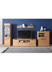 Wohnwand »Araya Wohnkombination II«, (Komplett-Set, 4 St., optional: Glaskantenbeleuchtung), Schubkästen/ Türen gedämpft , braun , MCA living