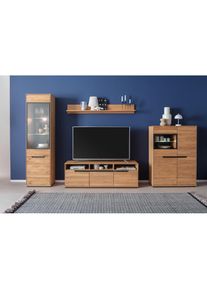 Wohnwand »Araya Wohnkombination I«, (Komplett-Set, 4 St., optional: Glaskantenbeleuchtung), Schubkästen/ Türen gedämpft , braun , MCA living