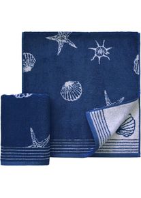 Handtücher »Seashell«, (2 St., 2er Set Handtücher 50 x 100 cm), mit Muschelmuster , blau , Dyckhoff