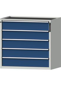 Schubladenschrank, elektronisches PIN-Schloss, 5 x 180 mm Schubladen, HxBxT 980 x 1060 x 675 mm, blau ANKE