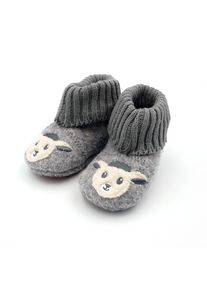MAXIMO , Jungen , Hausschuh Wolle, Anti-Rutsch-Sohle, gefüttert, Strickbündchen , grau , Hüttenschuhe von maximo