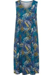 Damen Sommerkleid mit einem langen Seitenschlitz jeansblau-aquapetrol-bedruckt