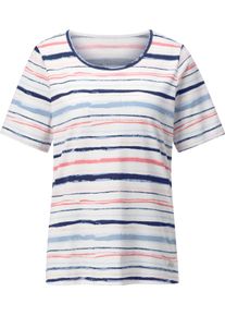 Damen Kurzarmshirt im Ringelmuster ecru-flamingo-geringelt