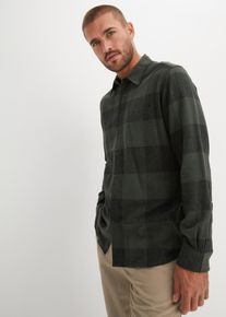 Flanell-Langarmhemd aus reiner Baumwolle in grün, Grösse 39/40 (M), 100% Baumwolle, bonprix