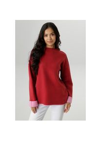 Aniston SELECTED , Strickpullover, mit rosafarbenen Zierkanten , bunt , Oversize Pullover mit sichtbaren rosafarbenen Kanten