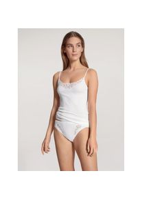Calida , Spaghettitop »Feminin Sense«, mit Spitzen-Einsatz, Pure Cotton, tiefer Ausschnitt, Single Jersey , weiss , Damen-Top von Calida