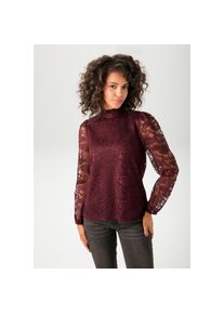 Aniston CASUAL , Spitzenbluse, aufwändig mit edlen Rosen verziert - NEUE KOLLEKTION , rot , Gefütterte Bluse mit gewelltem Saumabschluss