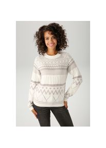 Aniston CASUAL , Strickpullover, im trendigen Muster-Mix - NEUE KOLLEKTION , weiss , Pullover aus weichem Jacquard-Strick