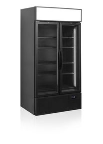 Tefcold Getränkekühlschrank FSC1000HBLACK schwarz | Gastro Kühlschrank | Flaschenkühlschrank | Kühlschrank Flaschen | Flaschenkühlschrank Glastür