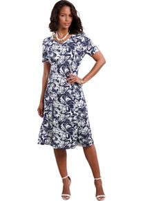 Damen Jerseykleid in leicht ausgestellter Form marine-ecru-bedruckt