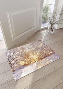 Paillasson avec paysage de Noël en blanc35x55 cm, Couleur/Motif: blanc/doré, bonprix