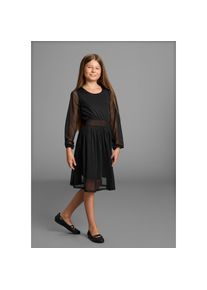 Bruno Banani , Jerseykleid »Chiffonkleid«, NEUHEIT: für TEENS! Shirtkleid mit Chiffon , schwarz , Chiffon-Jerseykleid für Mädchen - festlicher Stil...