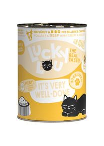24x 400g Adult Sterilized Geflügel & Rind Lucky Lou Nassfutter für Katzen