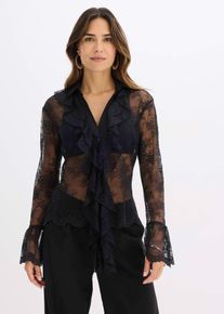 Transparente Bluse mit Spitze in schwarz, Gr&ouml;sse 38, bonprix