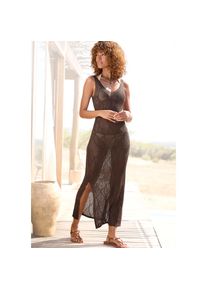 Lascana , Strickkleid, mit Ajourmuster, transparentes Strandkleid, elegant , braun , Sommerkleid mit tiefem V-Ausschnitt